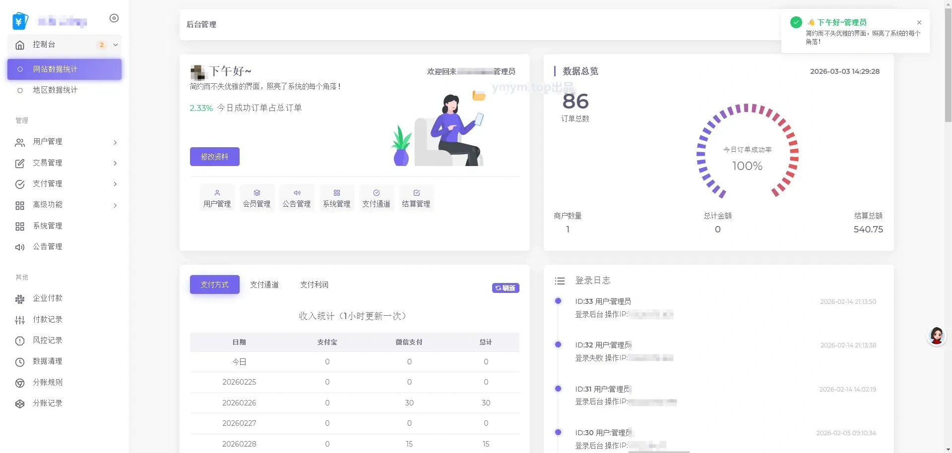 2026最新易支付开源模板前台+用户中心+后台三合一