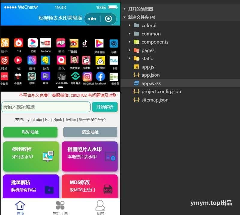 新版短视频多平台去水印小程序源码+接口 | 全套源码