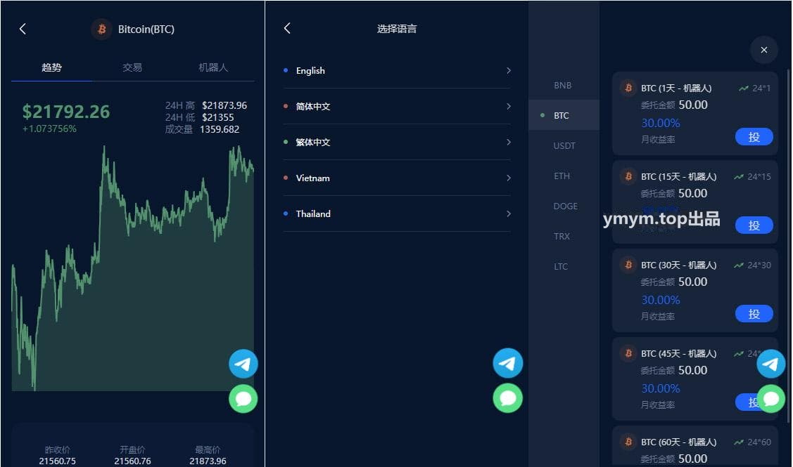五国语言收益理财BTC虚拟币质押定期存币系统源码_加密货币机器人量化交易系统_内附搭建教程