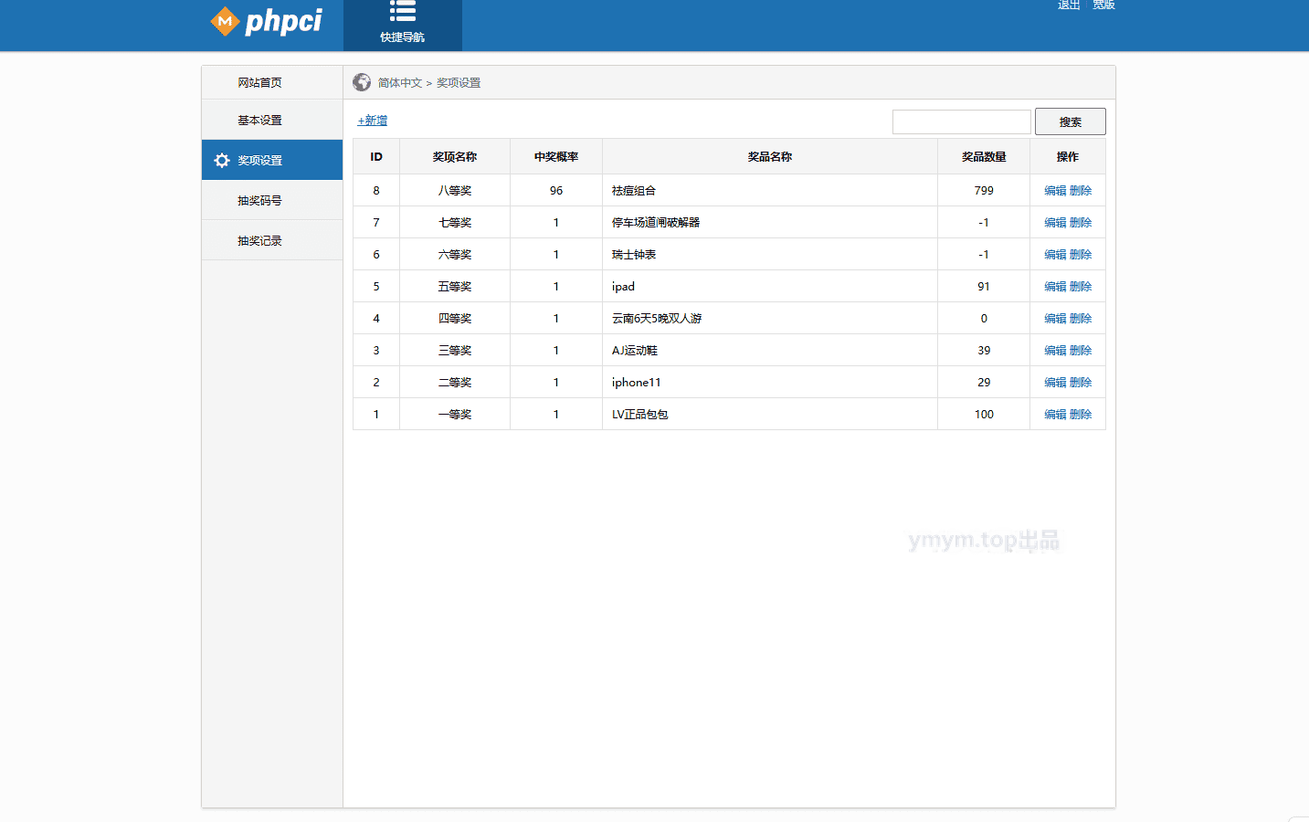 PHP幸运九宫格抽奖系统带后台源码