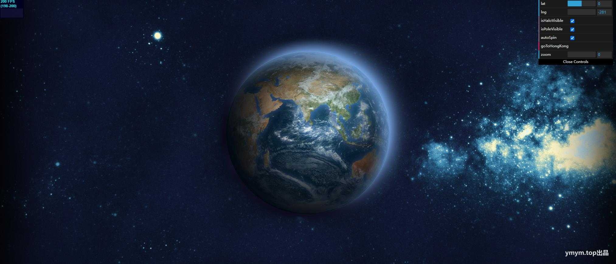 HTML5 3D地球仪可按经纬坐标定位动画特效